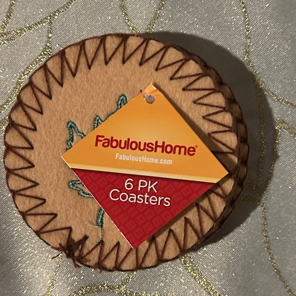 Handmade Tan Felt Coasters with Maple Leaf Embroidery Design NEW